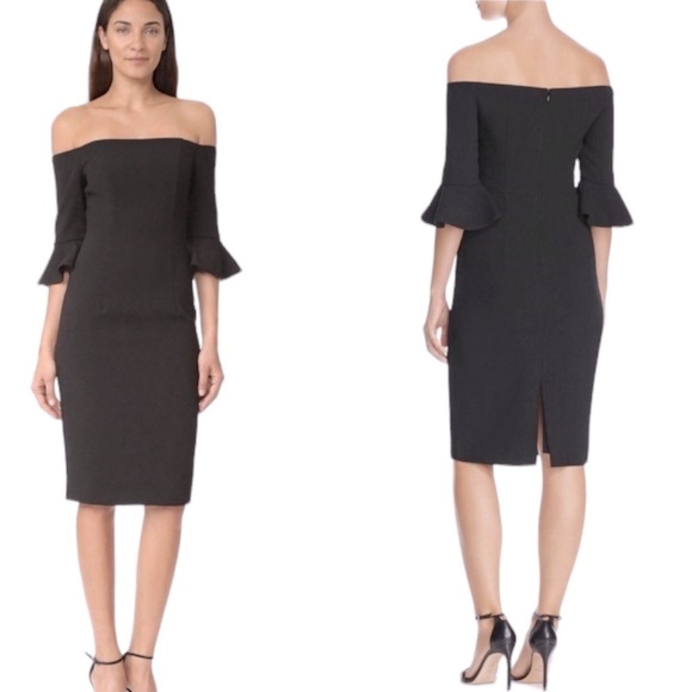 Black Halo Madigan off-shoulder black sheath‎ dress size 6